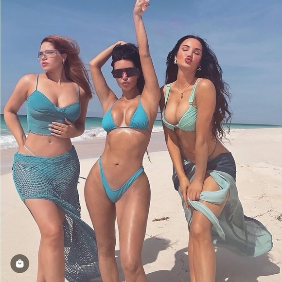 NEW JLUXLABEL Light Blue High Tides Bikini Mesh Ruched Bikini Top - Picture 17 of 17